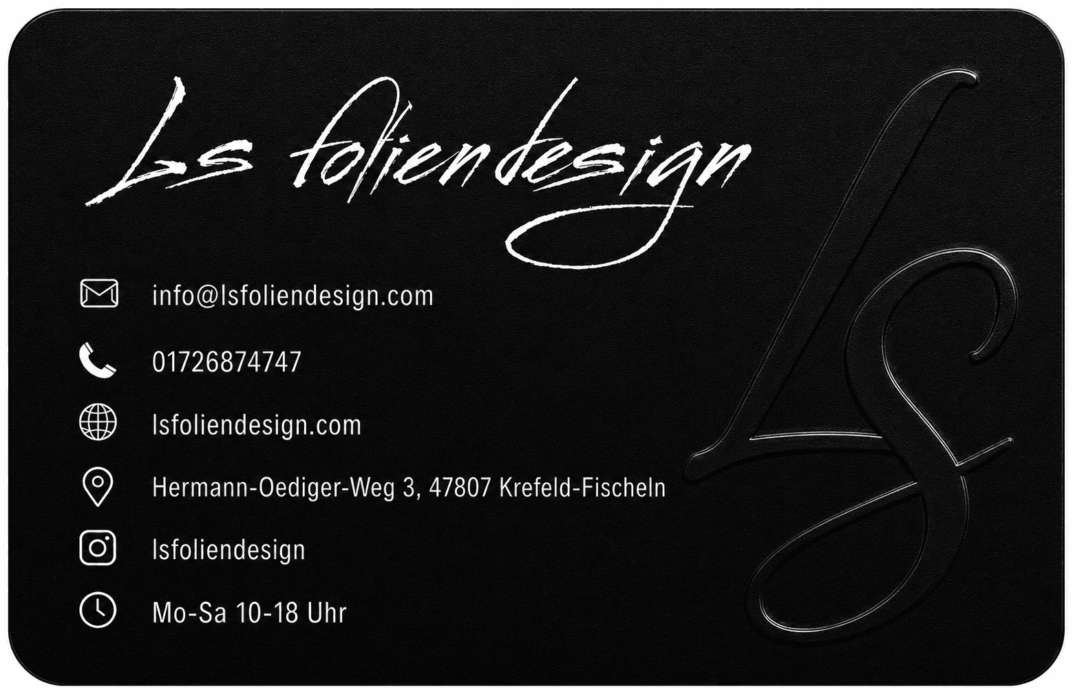 NFC-Visitenkarte LS Foliendesign, Rückseite mit Kontaktdaten